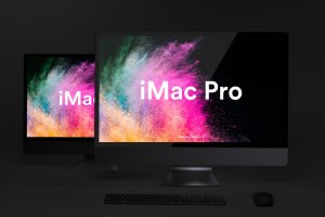 酷黑背景iMac Pro一体机电脑样机模板 Dark iMac Pro Mockup