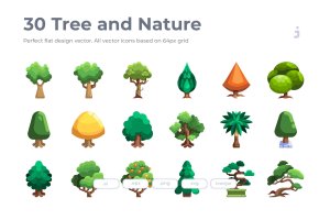 30枚扁平设计风格树木大自然矢量图标 30 Tree Icons – Flat