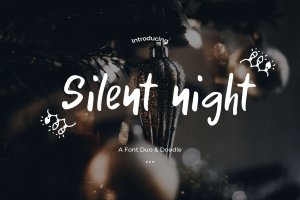 英文二重奏手写字体&圣诞节涂鸦设计素材 Silent night – Font Duo & Doodle