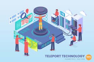 传送门未来科技主题等距矢量概念插画素材 Isometric Teleport Future Technology Vector