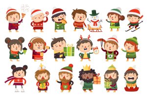 圣诞节主题卡通人物形象矢量图形素材 Christmas children