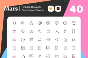 Mars图标系列-40枚互联网金融主题彩色矢量线性图标素材包v4 Mars – Finance Business Ecommerce Color 4