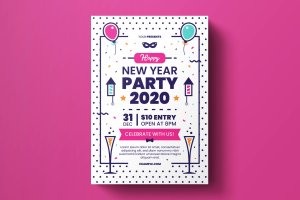 2020年新年庆祝活动海报传单圆点设计模板 New Year Flyer Template