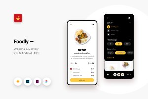 iOS&Android平台美食订餐类APP应用UI界面设计套件v2 Foodly – Ordering Delivery iOS & Android UI Kit 2