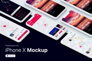APP界面设计截图预览iPhone X手机样机模板v1 Presentation Kit – iPhone showcase Mockup