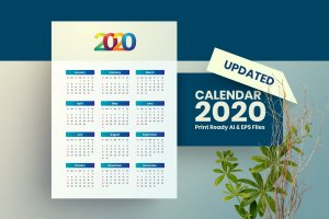 极简风格2020年单页日历表设计模板 Simple Calendar 2020