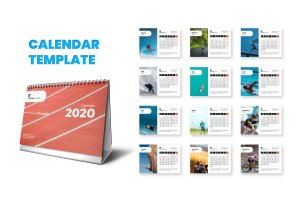 2020年体育运动主题台历定制设计模板 Calendar 2020