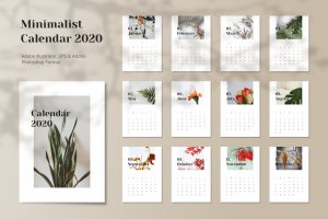 极简设计风格2020年日历年历设计模板 Calendar 2020 Minimalist