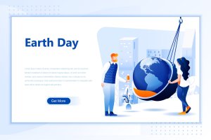 地球日主题网站设计矢量插画 Earth Day Flat Landing Page Header