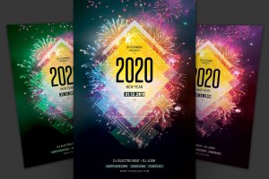 2020年新年焰火晚会/倒计时活动海报传单设计模板 New Year Flyer