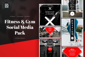 健身/健身房社交媒体横幅广告设计模板 Fitness & Gym Social Media Banners Pack