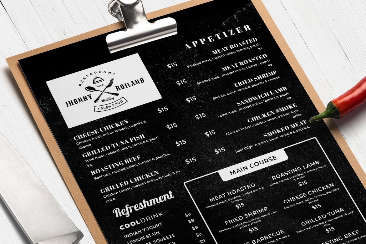 黑板画风格西餐厅菜单设计模板v15blackboardfoodmenu15