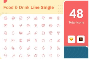 Line Senja图标系列：食物&饮料美食主题矢量线性图标 Line Senja – Food & Drink