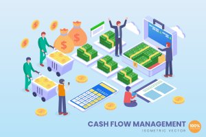 现金流管理主题等距矢量概念插画素材 Isometric Cashflow Management Vector Concept