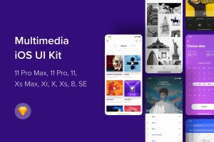 iOS平台多媒体娱乐APP应用UI设计SKETCH模板 Multimedia iOS UI Kit (Sketch)