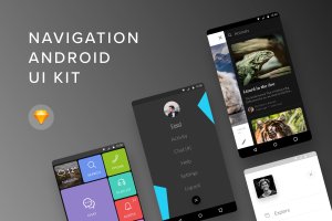 Android平台APP应用导航菜单设计SKETCH模板 Navigation Android UI Kit (Sketch)