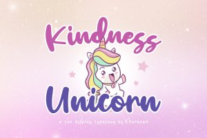 有趣大胆的英文儿童书法字体 Kindness Unicorn