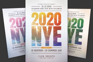 2020年创意背景字体新年主题海报传单设计模板 New Year Flyer