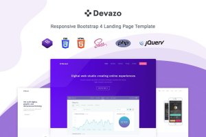 Bootstrap框架响应式多用途HTML网站模板 Devazo – Landing Page Template