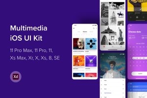 iOS平台多媒体APP应用UI设计XD模板 Multimedia iOS UI Kit (Adobe XD)