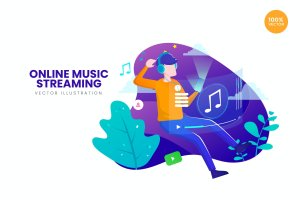 在线音乐流媒体APP网页设计矢量概念插画 Online Music Streaming Vector Illustration Concept