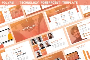 渐变橙现代金融主题业务演示PPT模板 Polyrm – Technology Powerpoint Template