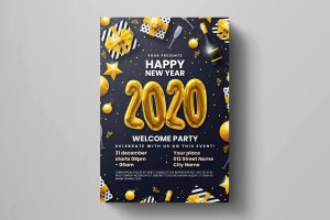 2020年新年活动派对浓厚节日氛围海报传单模板 New Year Party Flyer Template