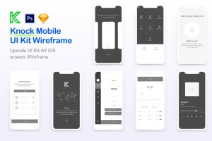 69+电商APP应用界面设计线框图模板素材 Knock Mobile UI Kit eCommerce Wireframe