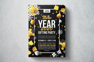 2020新年礼物交换派对海报传单设计模板 New Year Gifting Party Flyer Tempalte
