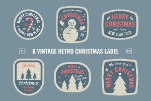 圣诞主题复古标签/徽章矢量设计模板素材 Christmas Retro Label / Badges