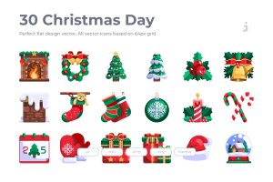 30枚扁平设计风格圣诞节主题矢量图标 30 Christmas Day Icons – Flat