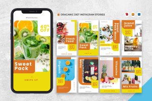 有机食物品牌Instagram社交推广设计素材[AI&PSD] Organic Diet Instagram Stories AI and PSD Template
