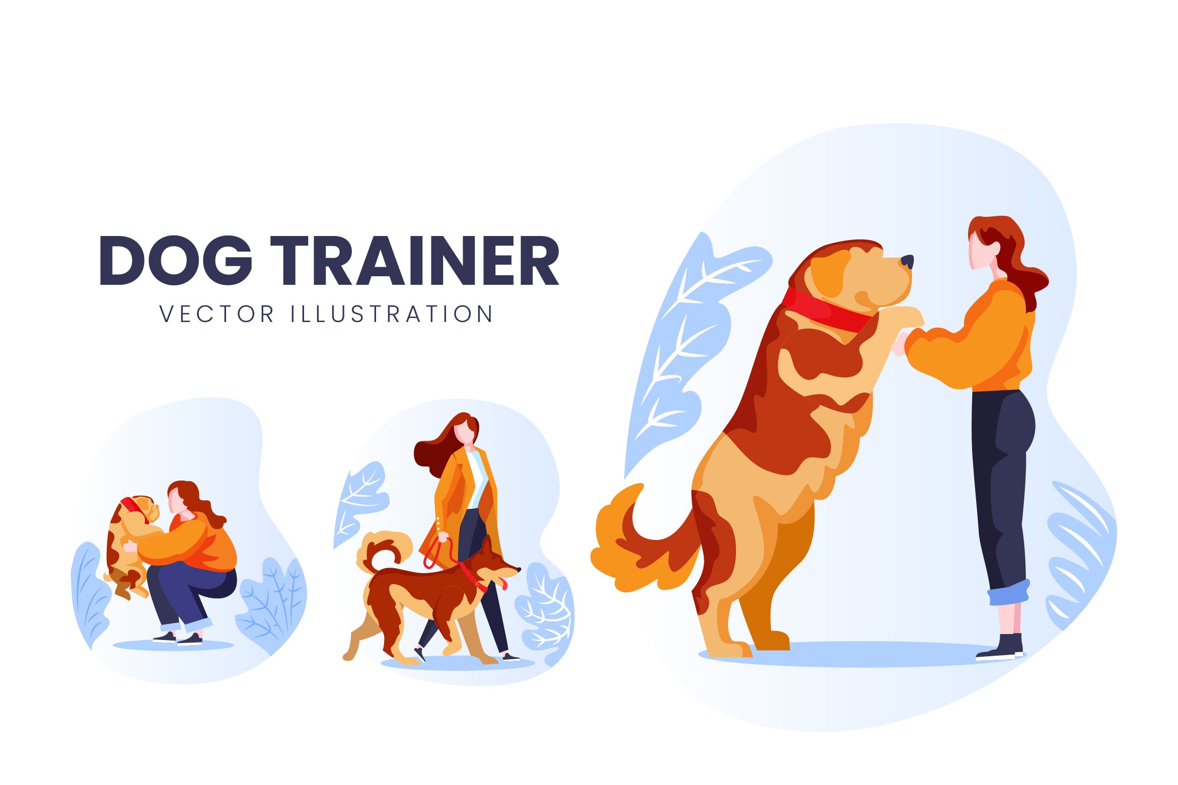 訓犬員人物形象矢量手繪插畫素材dogtrainervectorcharacterset