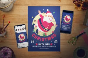 圣诞老人手绘圣诞节主题海报传单模板 Christmas Flyer Set