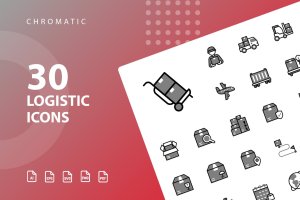 30枚Chromatic设计风格物流运输行业图标 Logistic Chromatic