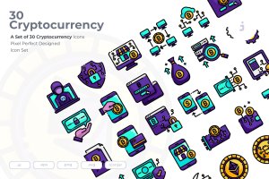 30枚加密货币主题矢量概念图标 30 Cryptocurrency Icons