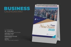 2020年企业定制活页台历表设计模板 Clean Business Calendar Pro