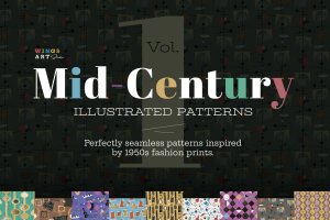 20世纪中叶复古时尚无缝图案纹理素材包 Mid-Century Illustrated Patterns