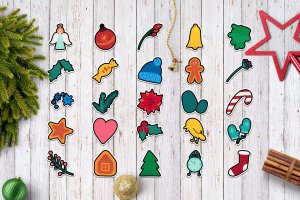 圣诞节&冬季主题贴纸图案矢量设计素材包 Christmas And Winter Stickers Set