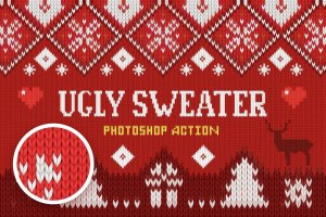 圣诞毛衣针织纹理PS动作 Ugly Christmas Sweater Action