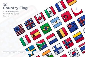 30枚国家国旗矢量图标 30 Country Flag Icons