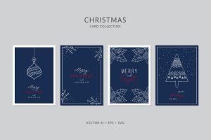 圣诞元素装饰艺术圣诞节贺卡矢量设计模板集v8 Christmas Greeting Card Vector Set