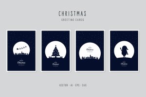 月光下的圣诞节贺卡矢量设计模板集 Christmas Greeting Vector Card Set