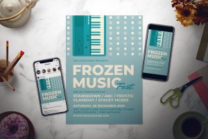冬季主题复古音乐海报传单设计模板集 Retro Winter Music Flyer Set