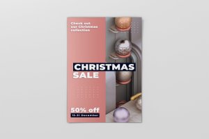 3D建模设计风格圣诞节促销海报传单模板 Christmas Sale Flyer