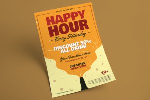 欢乐时光休闲酒吧活动海报传单设计模板 Happy Hour Flyer