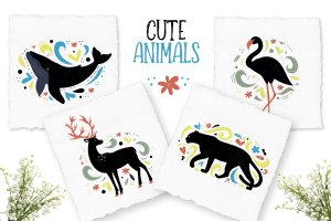 动物手绘装饰图案插画素材 Decorative Animals Illustrations