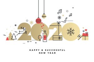 圣诞节&2020年新年主题创意数字矢量插画设计素材v2 Business Happy New Year 2020 greeting card