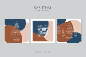 创意三色设计风格诞节贺卡矢量设计模板集v1 Christmas Greeting Card Vector Set