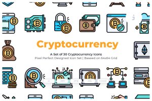 30枚加密货币主题矢量图标 30 Cryptocurrency Icons